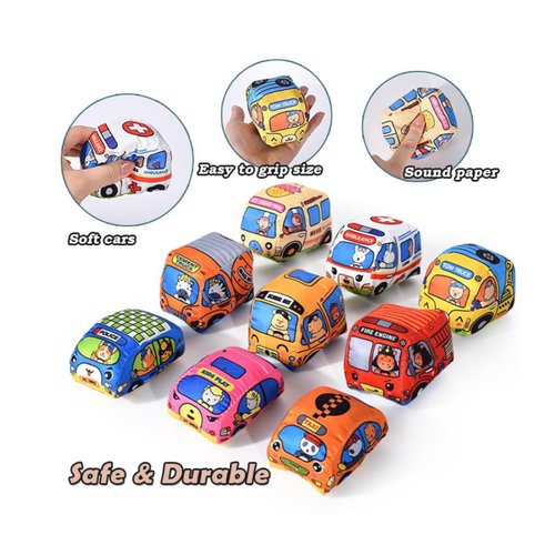 9PCS Soft Plush Car Toy Set with Playmat and Storage Bag – Perfect for 1-3 Year Old Boys and Girls, Ideal 1st Birthday Gift for Infants Aged 6-18 Months