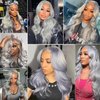 Mscathy Grey Body Wave Lace Front Wigs Human Hair Pre Plucked 180 Density Grey Human Hair 13×4 Front Wigs Glueless Silver Lace Front Wigs for Women (20 Inch, Grey body wave)