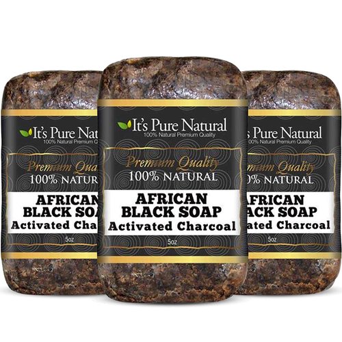 It's Pure Natural African Black Soap Bars with African Honey (Pack of 3) Organic Raw Soap for Face & Body, Acne Treatment & Dark Spot Remover [Made in Ghana]