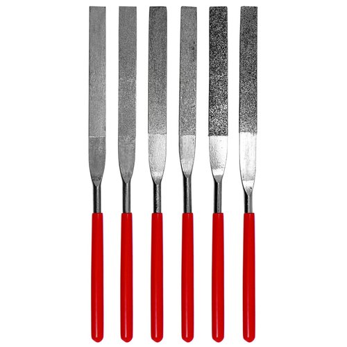 SE 74330DF 6-Piece Flat Diamond Grit File Set - Multi-Grit for Metals, Glass, Stones - 7" Length, 2" Diamond Surface, Round Handles - Includes PVC Pouch