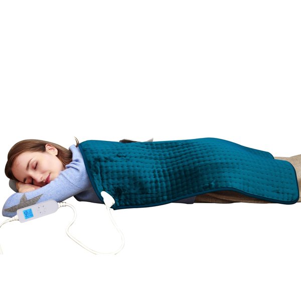 Ruqiji 17''x33'' XXXL King Size Heating Pad with Fast-Heating Technology&10 Temperature Settings, Flannel Electric Heating Pad/Pain Relief for Back/Neck/Shoulders/Menstrual Pain/Leg Cramp (Dark Teal)
