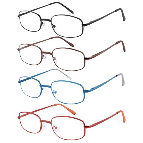 EFE Metal Wire Frame Reading Glasses Readers for Men Women 1.0 Lightweight Spring Hinge Eyeglasses 4 Pack (Mixcolor, 1.0)