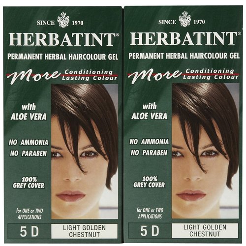 Herbatint Permanent Herbal Hair Color Gel, Light Golden Chestnut, 5D, 2 Pack