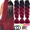 LILYKA SHOW 3 Packs 24 Inch Braiding Hair Extensions for Women Kanekalon Braiding Hair Ombre Jumbo Braiding Hair Extensions High Temperature Synthetic Braiding Hair for Twist Crochet Braids(3 Packs 24",black to wine red)