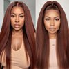 Julia Hair 12A Bye Bye Knots Glueless Wig Reddish Brown Yaki Straight Virgin Human Hair Pre Cut 7x5 HD Lace Front Wigs Invisible Knots Pre Plucked Pre Bleached Auburn Copper Wig 150% Density 22 Inch