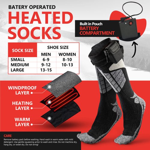 Heated Socks for Men and Women, Battery Powered Socks Heated for Men and Women to Keep You Warm All Day - Heated Ski Socks Women Must Have for Winter Weather - Patterns and Colors May Vary