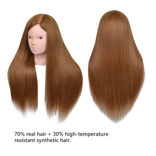PERFEHAIR 22" Hair and Makeup Training Mannequin Head with 70% Real Hair, Cosmetology Manikin Doll Head for Girls Practice Face Make Up, Hair Styling-Light Brown