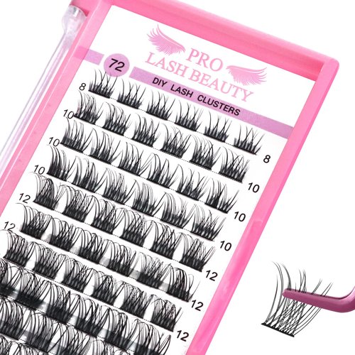 Cluster Lashes, 72 Pcs Individual Lashes, Lash Clusters DIY Eyelash Extension, Natural Lashes Super Thin Band Reusable Soft & Comfortable (Natural-C-8-16 mix)