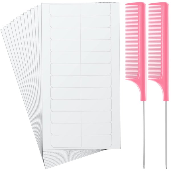 288 Pcs Hair Extensions Tape Tabs Double Sided Tape in Hair Extension Remover with Rat Tail Parting Combs Adhesive Extension Replacement for Women Girls Holiday Favors, 4 cm x 0.8 cm(White, Pink)