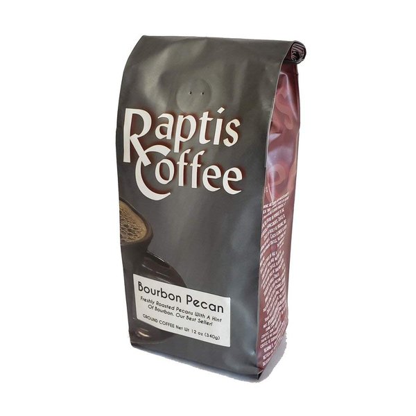 Raptis Coffee Roasters Bourbon Pecan Flavored Ground Coffee 12oz bag