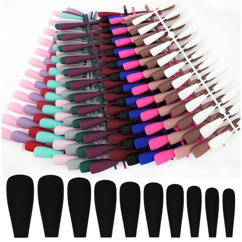 LoveOurHome 360pc Christmas Matte Coffin Press on Nails Long Black Fake Nails Press ons False Nails Full Cover Coffin Nail Tips Long Artificial Fingernails Presson on Manicure for Women Girls