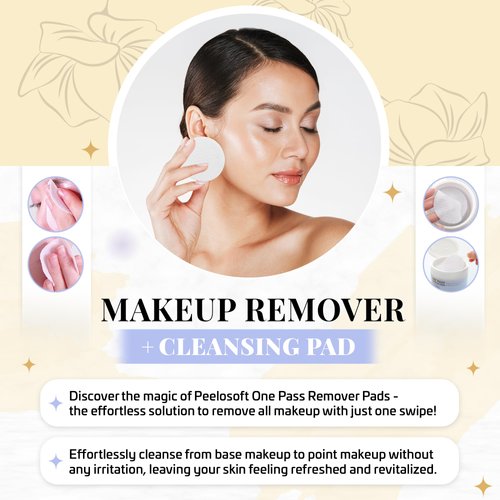 Makeheal Peelosoft One Pass Makeup Remover & Cleansing Pads - Hypoallergenic, Deep Cleansing, Gentle Exfoliator Pads for Sensitive Skin - Quickly Remove Waterproof & Long-Lasting Makeup (50 Pads)