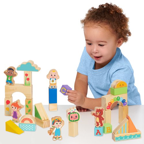 CoComelon JJ & Friends Wood Block Set, 30-Pieces, Recycled Wood, Officially Licensed Kids Toys for Ages 18 Month by Just Play