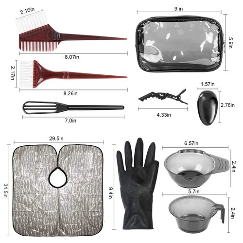 25 Pcs Hair Dye Kit, Hair Tinting Bowl Dye Brush Ear Cover Clips Gloves Storage Bag DIY Salon Disposable Hood and gloves, Home Use Hair Coloring Bleaching Hair Dryers Hair Dye Coloring Tools Set