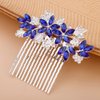 Teyglen Women Dainty Silver Gold Green Rhinestones Bride Wedding Hair Comb Luxurious Hair Accessories Shiny Red Blue Rhinestones Bridal Side Hair Combs for Women Bride Girls (Silver Blue)