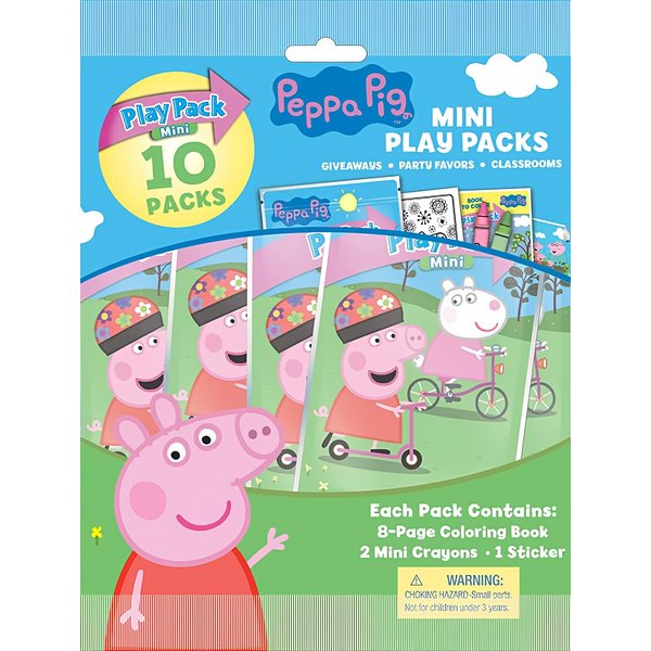 Bendon Peppa Pig Mini Play Packs, Each with Mini Coloring Book, 2 Mini Crayons, and a Sticker, 10-Pack