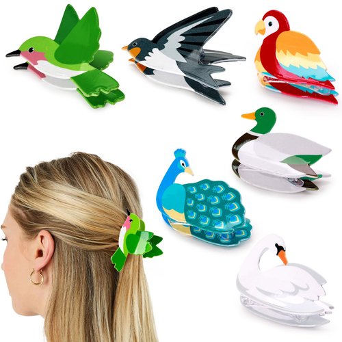 Yussti Birds Hair Claw Clips for Bird Lovers Animal Hair Claw Clips for Short Long Hair Peacock Swan and Swallow Claw Clips Brooch Gift Idea for Women Girls 6 Pcs