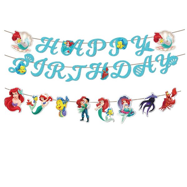 KUNGOON Mermaid Birthday Party Banner,Blue-Green Mermaid Happy Birthday Banner Under The Sea Theme Garlands for Girls Mermaid Theme Party Supplies.(Mermaid)