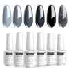 Vishine Classic Gray Serie Gel Nail Polish Set - 6 Different Gray Shades Glitter Gel Polish Kit Popular Nail Art Design Soak Off LED Lamp Nail Polish Gel Manicure Kit