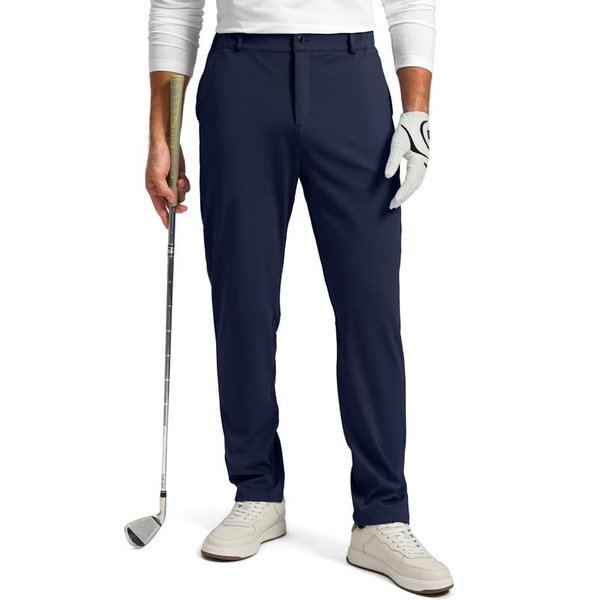 Soothfeel Men's Golf Pants with 5 Pockets Slim Fit Stretch Sweatpants Casual Travel Dress Work Pants for Men (Navy, L)