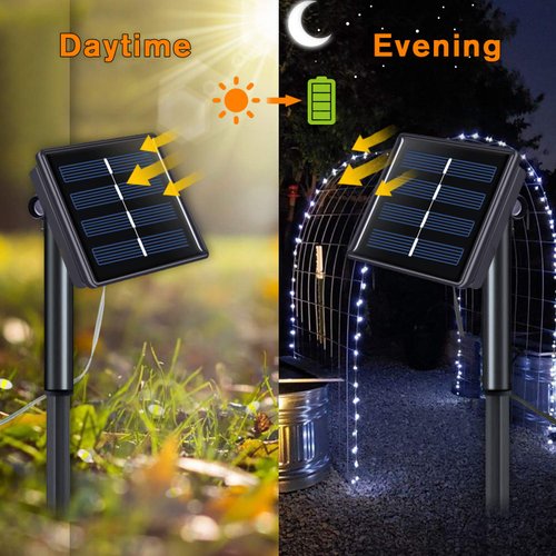 QITONG 4 Pack White Solar String Lights, Each 33ft 100 LED Solar Fairy Lights Outdoor Waterproof, 8 Modes Silver Wire Solar Twinkle Lights