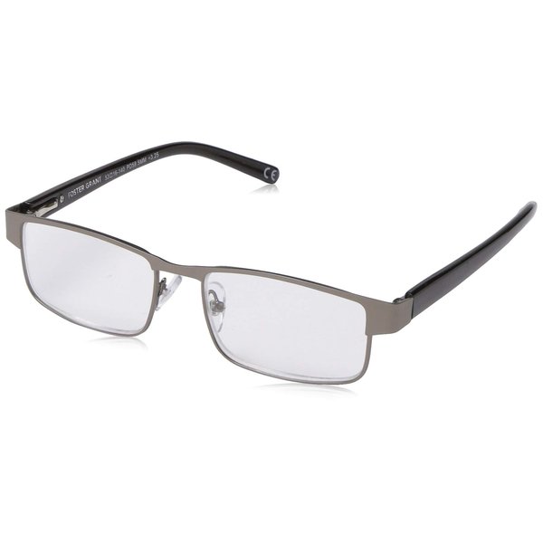 Foster Grant Men's Leo Square Reading Glasses, Gunmetal/Transparent, 59 mm + 2