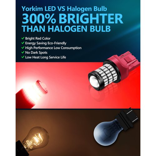 Yorkim Ultra Bright 7440 Led Bulb Red T20 7441 7443 7444 W21W Led Bulb for Backup Reverse Light, Break Light, Tail Light, Turn Signal Light Pack of 2 - Red