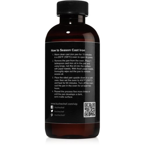 Kuche Chef Organic Cast Iron Oil & Cast Iron Conditioner – Made from Flaxseed Oil grown and pressed in the USA – Creates a Non-Stick Seasoning on All Cast Iron Cookware (120ml)