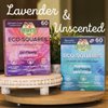 Eco-Gals Eco-Squares laundry detergent sheets with zero waste dry soap technology for cleaning linen and clothes in regular and high efficiency top and front load washing machines, Lavender