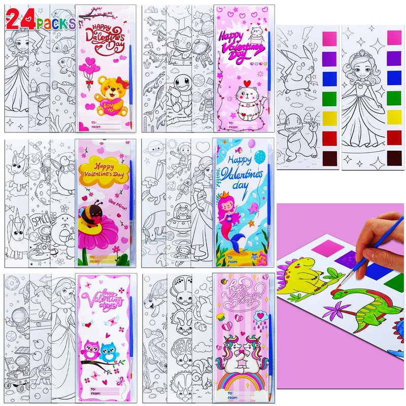 JUNQIU 24 Pack Valentines Day Cards for Kids School, Watercolor ...