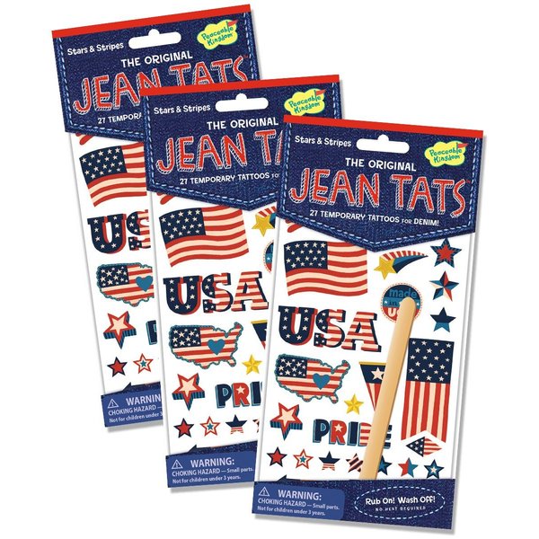 Peaceable Kingdom Jean Tats Stars and Stripes Temporary Tattoos for Fabric - 3 Pack