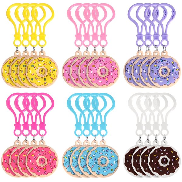 24 Pcs Sweet Donut Party Favors Sweet Donut Keychain Sweet Doughnut Theme Birthday Party Supplies Donut Pendant Toy Ornament for Kids Boy Girl Souvenirs Reward Gift Treat Goodie Bag Fillers, 6 Colors