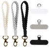 3Pcs Boho Macrame Phone Wrist Strap, Cell Phone Lanyard with 3Pcs Phone Tether Tabs, Handmade Wristlet Keychain Phone Case Anti-Loss Phone Chain for Women Men(Black White Gray)
