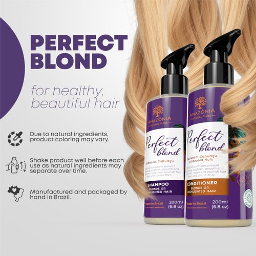 All Natural Shampoo & Conditioner for Blonde Hiars - Toner for Blonde Hair After Bleach Shampoo & Conditioner - with Seaweed, Cupuacu & Amazonia Nuts for Color Intensity & Color Change Prevention 6.8o
