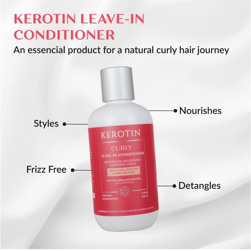 Kerotin Leave-in Conditioner - Curl and Wavy Hair - Detangler, Moisturizing and Anti-Frizz, Approved Cream with Argan Oil | Free of Sulfate and Artificial Fragrances.