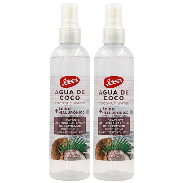 JALOMA Agua de Coco, Coconut Water with Hyaluronic Acid, Moisturizing Blurs Expression Lines, 2 Pack, 8.45 Fl Oz Each Bottle