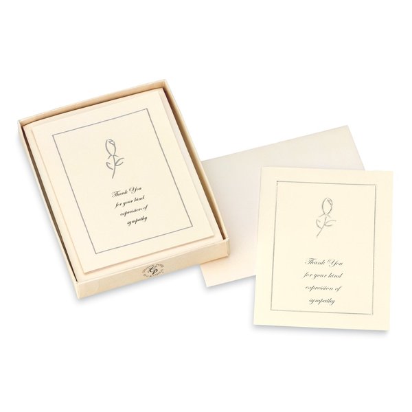 CR Gibson Box of 10 Sympathy Acknowledgment Note Cards, Silver Rose (CST-3914)