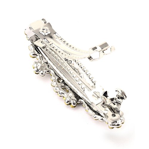 Women's Rhinestone Metal Hair Barrette Clip Hair Pin Antique Silver IMB2101, Brown