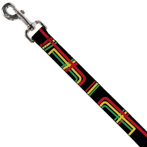Dog Leash Maze Lines Black Rasta 4 Feet Long 0.5 Inch Wide
