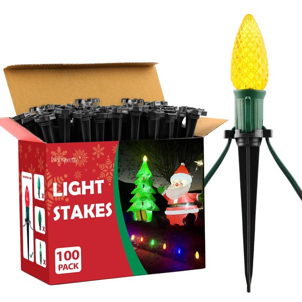 NANOPRETTY 100 Pack Christmas Light Stakes for Outside String Lights 4.5 Inch Christmas Yard Stakes for C7 C9 Universal Ground Stakes for Outdoor Lights on Garden Lawn Patio Black