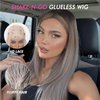 testar 13×6 HD Lace Front Wig Long Gray Wigs for Women 22 Inch Silver Ombre Wig Straight Natural Layered Hair Glueless Wig Synthetic Lace Front Wigs Middle Part Halloween/Party/Daily Use (Hand Tied)