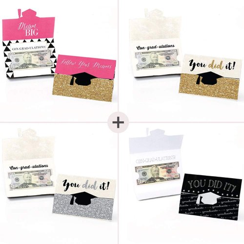 Big Dot of Happiness Assorted Graduation Cards - Graduation Party Money Holder Cards - Set of 8