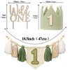 Wild One High Chair Banner For 1st Birthday Party Boy Decorations With Green Tassel Garland Crown Hat Wild One Cake Topper