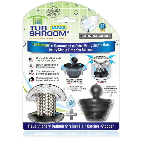 TubShroom Ultra Stainless Steel Bath Tub Drain Protector, Hair Catcher/Strainer/Snare
