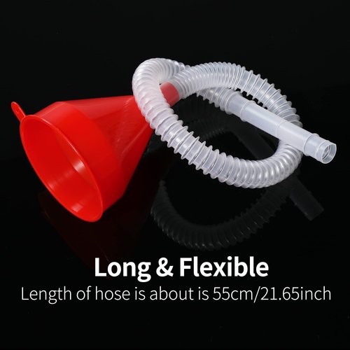 Flexible Fuel Funnel with Long Hose Plastic Small Wide Mouth Filling Funnel Car Funnel for Engine Oil Gas Fuel Gasoline Diesel Water Fluid Liquid Transmission Red (1)