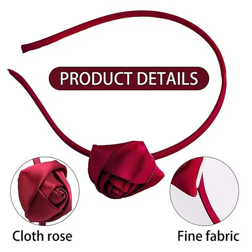 Valentine's Day Rose Headband Vintage Hair Hoop Burgundy Rose Flower Hair Bands for Women Girls Romantic Valentine's Day Hair Accessories Headdress for Party Supplies Gift 1Pcs