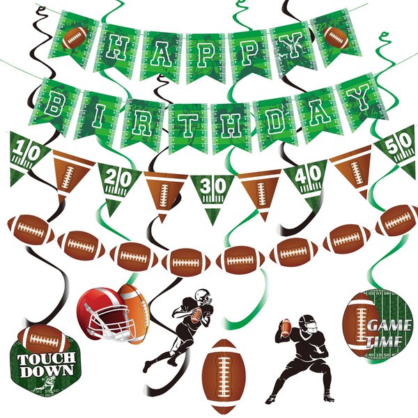 44pcs Football Happy Birthday Banner, Football Birthday Party Decorations with Football Party Hanging Swirl Football Birthday Decorations Football Themed Party Supplies