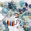 Outer Space Birthday Decorations 150 pcs Universe Astronaut Theme Balloons Arch Kit Navy Blue Sea Blue Pastel Blue Latex Balloons For Boys Kids Birthday Party Baby Shower Decor
