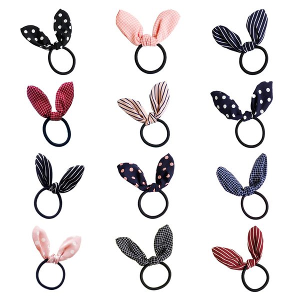 Ruihfas 12Pcs Lovely Rabbit Ear Bow Hair Bands Scrunchies Elastic Bow Hair Ties Ropes Hairband Headband Ponytail Holders