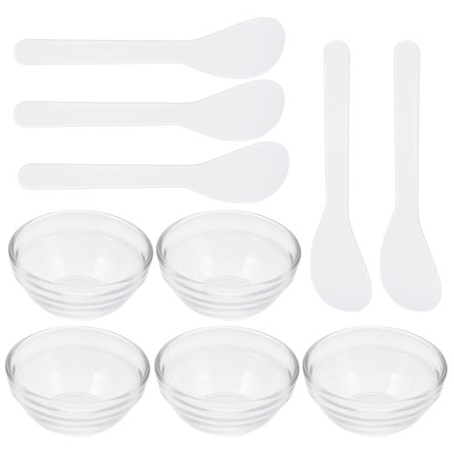 Beaupretty 1 Set Facial Masks Mixing Stirring Bowl with 5 Brushes Sticks DIY Glass Bowls Mixing Stick SPA Cosmetic Beauty Tool